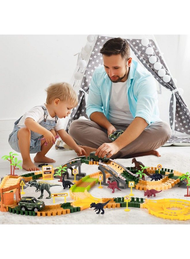 Dinosaur Train Track Toy Set With Race Cars And Jurassic Dinos For Kids Toddlers 2 3 4 5 Years Create A Dinosaur World Road With Flexible Tracks Birthday Gifts For Boys And Girls