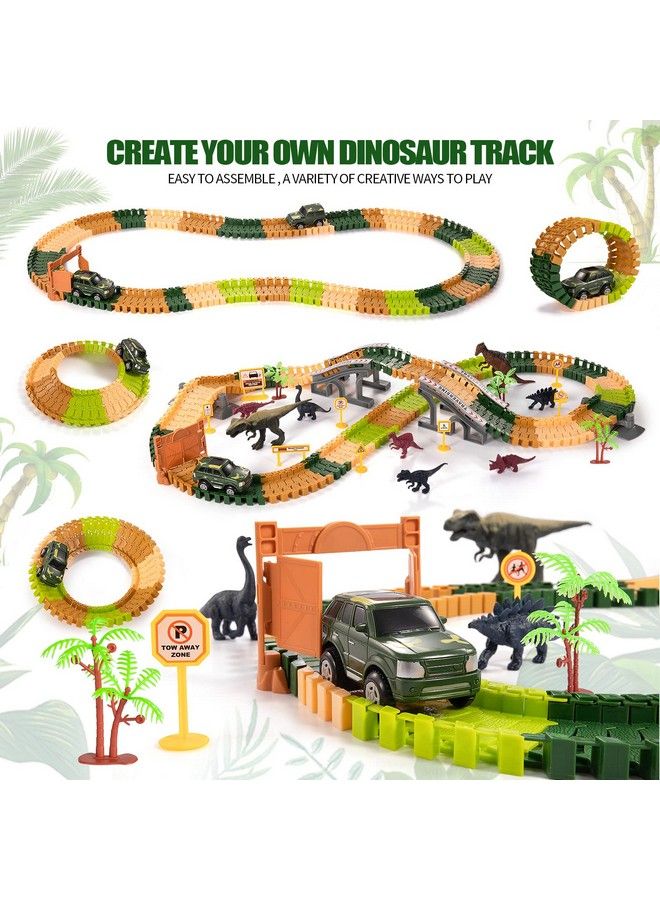 Dinosaur Train Track Toy Set With Race Cars And Jurassic Dinos For Kids Toddlers 2 3 4 5 Years Create A Dinosaur World Road With Flexible Tracks Birthday Gifts For Boys And Girls