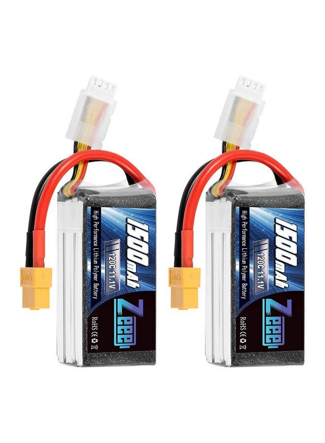 11.1V 120C 1500Mah 3S Rc Lipo Battery Graphene Battery With Xt60 Plug For Fpv Racing Drone Quadcopter Helicopter Airplane Rc Boat Rc Car Rc Models(2 Pack)