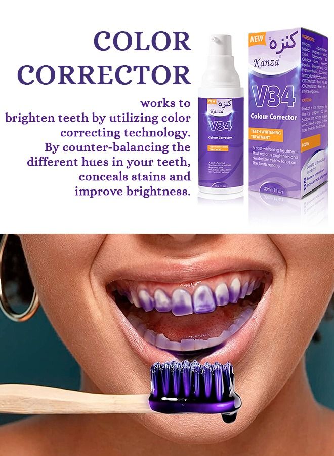 v34 Colour Corrector Purple Toothpaste Teeth Whitening Color Corrector Toothpaste Purple Teeth Whitener Teeth Whitening Booster Purple Whitening Toothpaste Teeth Whitener Tooth Stain Removal 30ml