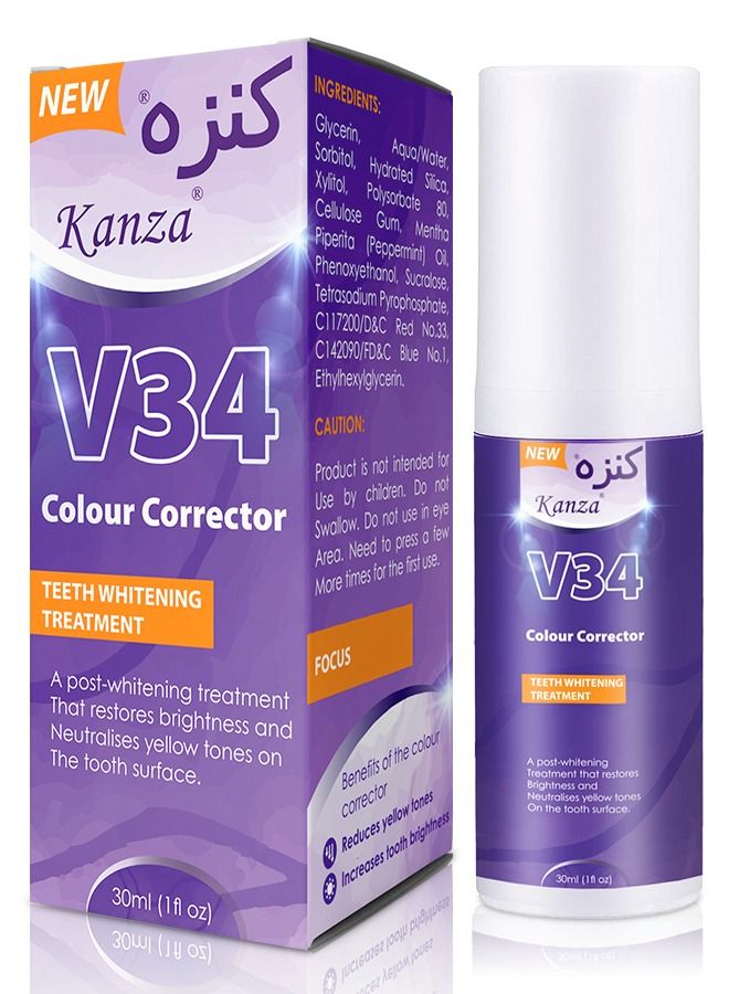 v34 Colour Corrector Purple Toothpaste Teeth Whitening Color Corrector Toothpaste Purple Teeth Whitener Teeth Whitening Booster Purple Whitening Toothpaste Teeth Whitener Tooth Stain Removal 30ml