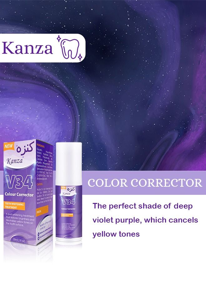 v34 Colour Corrector Purple Toothpaste Teeth Whitening Color Corrector Toothpaste Purple Teeth Whitener Teeth Whitening Booster Purple Whitening Toothpaste Teeth Whitener Tooth Stain Removal 30ml