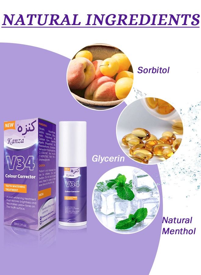 v34 Colour Corrector Purple Toothpaste Teeth Whitening Color Corrector Toothpaste Purple Teeth Whitener Teeth Whitening Booster Purple Whitening Toothpaste Teeth Whitener Tooth Stain Removal 30ml