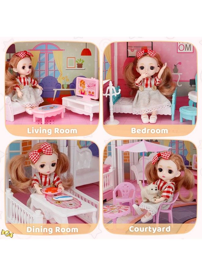 Dollhouse Dreamhouse For Girls Doll House With Lights Play Mat And Dolls Diy Building Pretend Play House With Accessories Furniture And Household Itemsplayhouse For Girls 312 (3 Rooms)