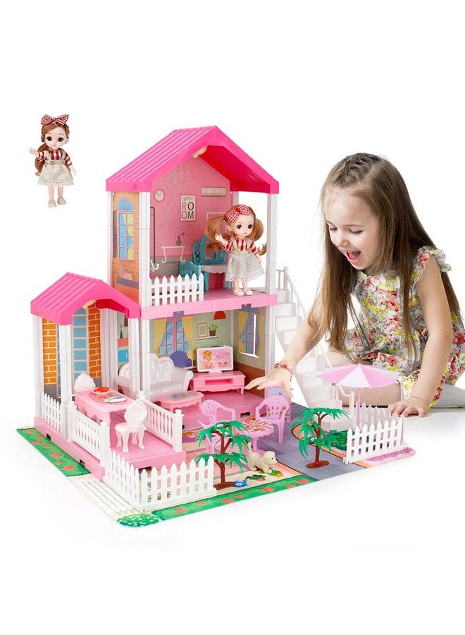 Dollhouse Dreamhouse For Girls Doll House With Lights Play Mat And Dolls Diy Building Pretend Play House With Accessories Furniture And Household Itemsplayhouse For Girls 312 (3 Rooms)