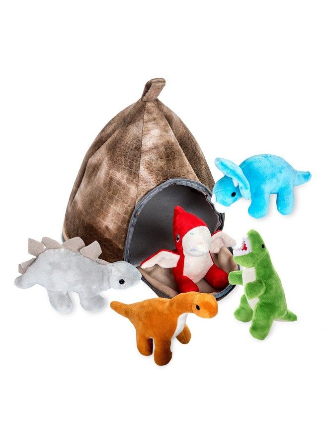 Stuffed Toy Dinosaur Animal Set Set Of 5 Dino Stuff Toy For Toddlers With Volcano Zipper Carry Bag Bright & Vibrant Plush Toy Set Stuffed Dinosaur Toy For Kids Easy To Carry