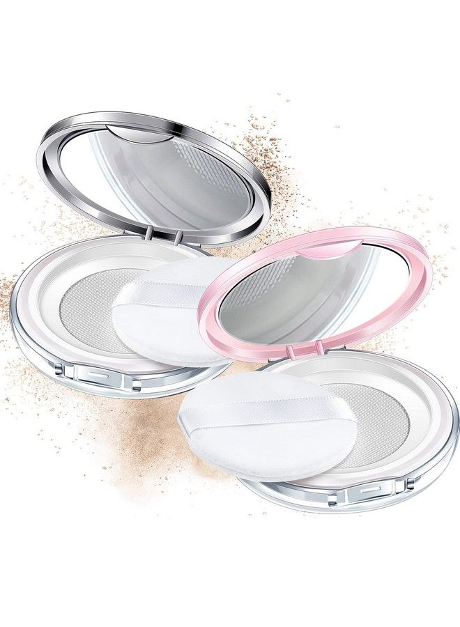 2 Pcs Loose Powder Container With Puff 0.17/0.7 Oz Reusable Plastic Empty Powder Case Portable Diy Empty Makeup Powder Container Loose Powder Compact Case With Mirror And Net Sifter(Pink Silver)