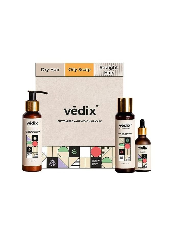 Vedix Customized Hair Fall Control Regimen for Dry Hair Oily Scalp 3 Product Kit Anti Hair Fall Oil Berberis + Banyan Anti-Hairfall Shampoo