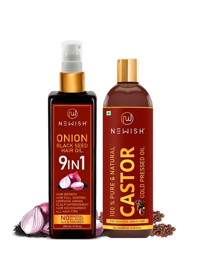 Red Onion Black Seed Oil & Organic Cold Pressed Castor Oil For Hair Growth And Skin Care Women & Men