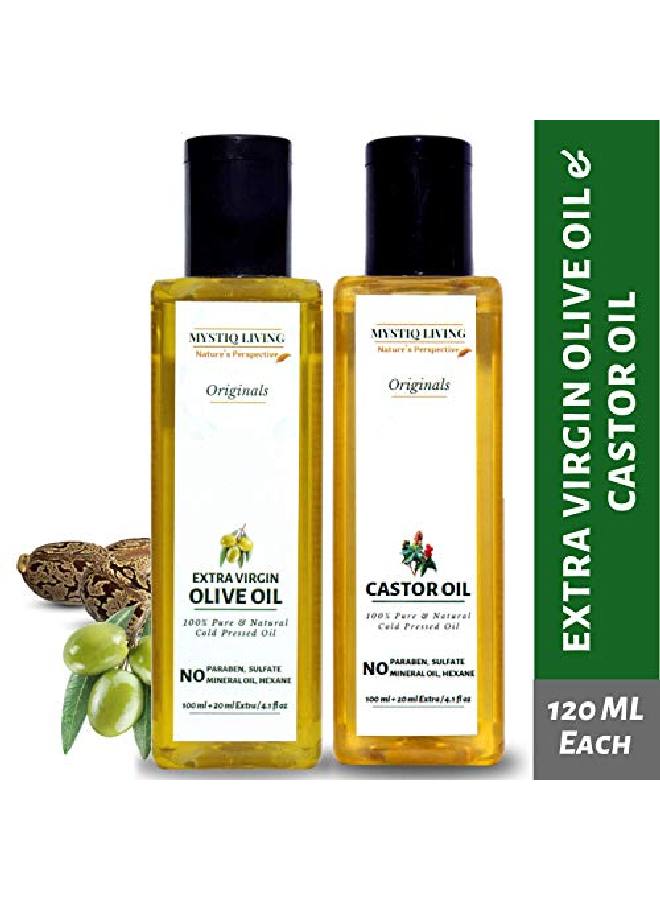 Originals Combo Extra Virgin Olive Oil And Castor Oil 240Ml (Pack Of 2) 120Ml Each | Hair Skin | Cold Pressed 100% Pure And Natural