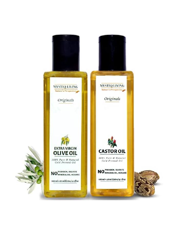 Originals Combo Extra Virgin Olive Oil And Castor Oil 240Ml (Pack Of 2) 120Ml Each | Hair Skin | Cold Pressed 100% Pure And Natural