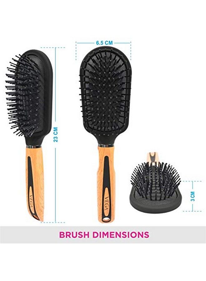 Cushioned Brush With Wooden And Black Colored Handle With Black Colored Brush Head