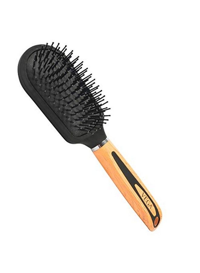 Cushioned Brush With Wooden And Black Colored Handle With Black Colored Brush Head