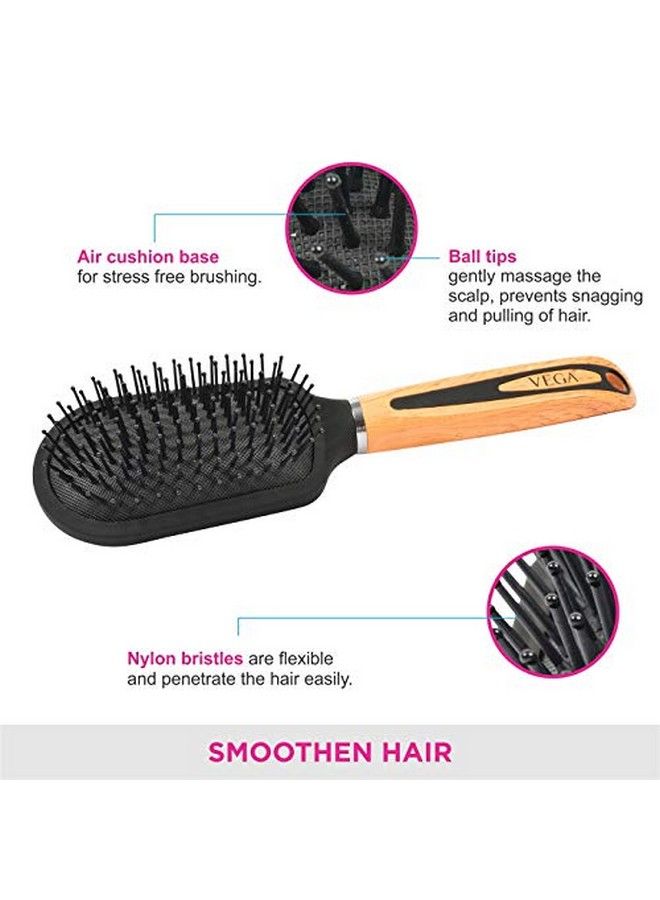 Cushioned Brush With Wooden And Black Colored Handle With Black Colored Brush Head