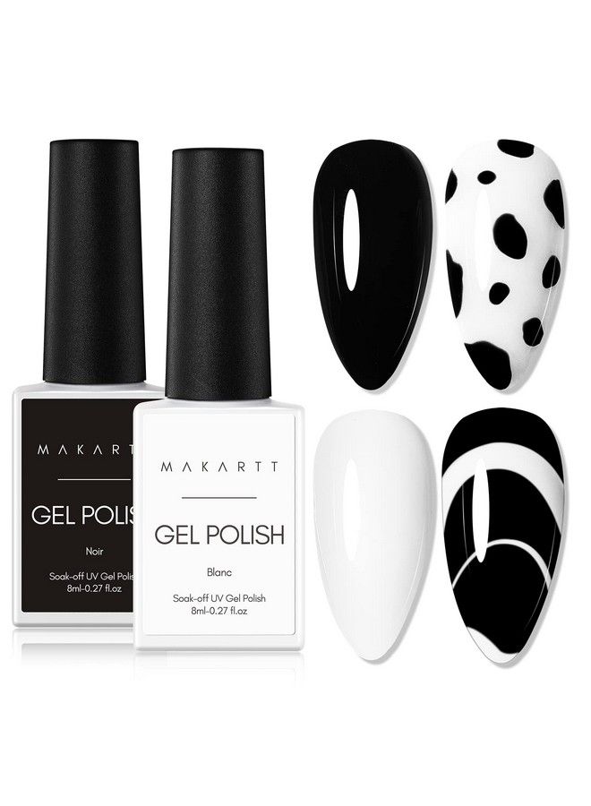 Gel Nail Polish Kit Black White Nail Polish Gel Set Noir & Blanc Spring Summer Soak Off Nail Gel Polish Led Required Uv Gel Polish Kit Black Nails White Gel Paint For Nail Art Salon Diy 2Pcs