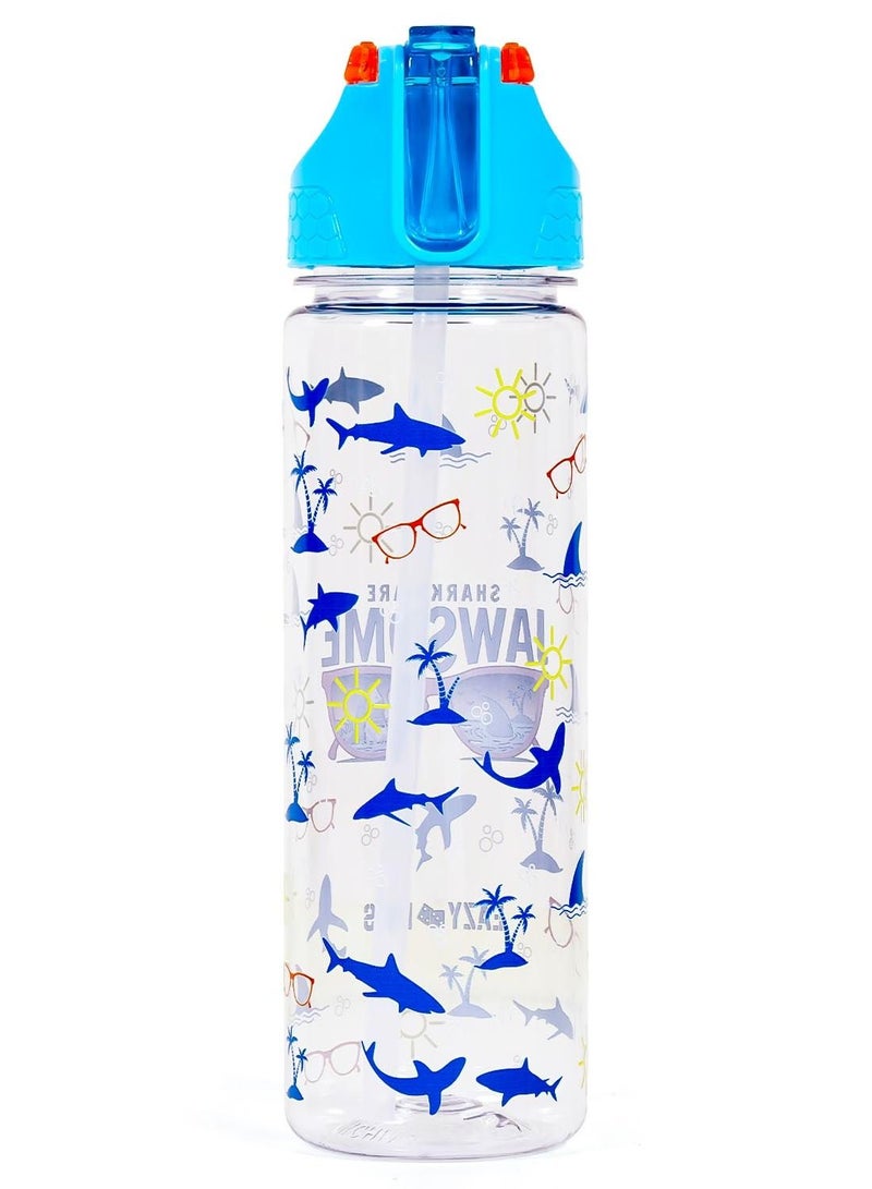 Eazy Kids 6/4 Compartment Bento Lunch Box w/ 2in1 Tritan Water Bottle and Steel Food Jar Jawsome-Blue