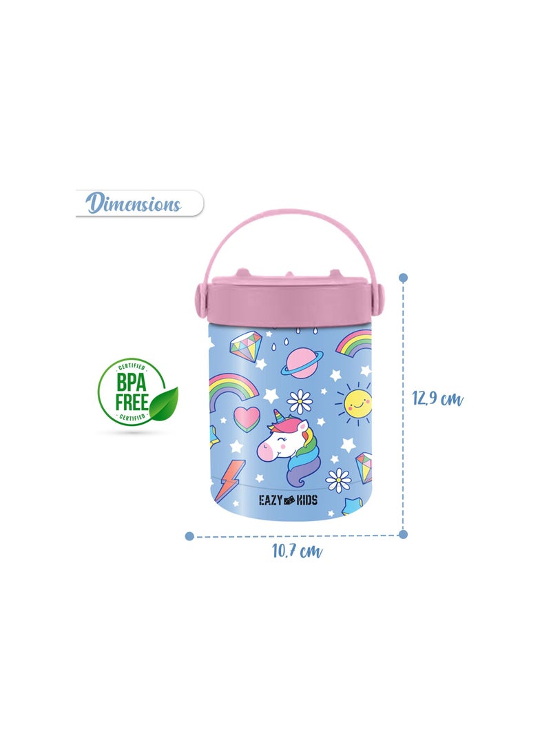 Eazy Kids 4 Compartment Bento Lunch Box w/ Lunch Bag and Steel Food Jar Unicorn-Blue