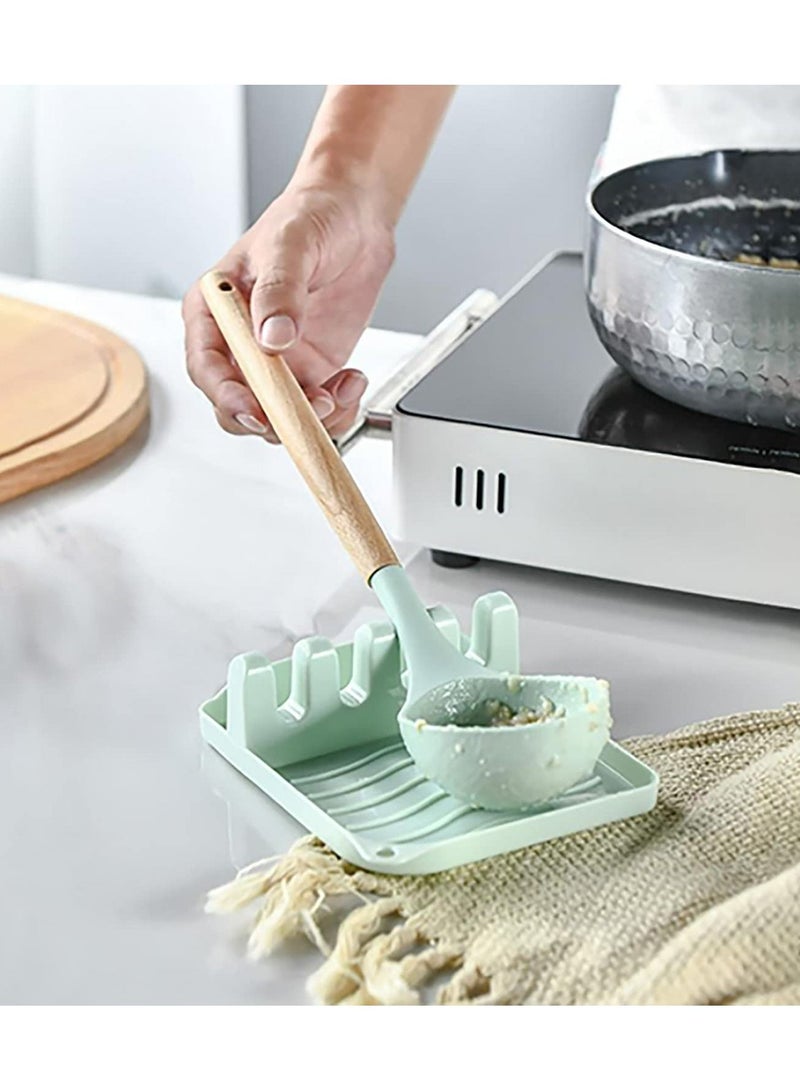 Silicone Cookware Set, Silicone Kitchen Utensil Set 13 Pieces, Wooden Handle Nonstick Cookware Utensil Tool, Non-Toxic Heat Resistant Kitchen Tool Set with Storage Bucket and Lid Holder(Green)