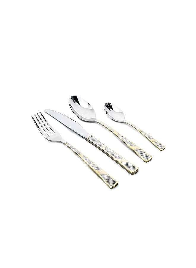 24 Piece Silverware Flatware Cutlery Set with Square Stand, Stainless Steel Includes 6 Knife, Fork, Tea Spoon, Dinner Mirror Polished, Dishwasher Safe