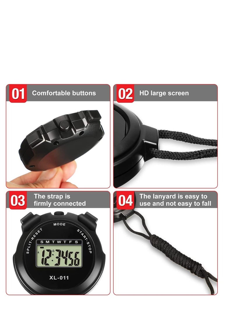 Sports Stopwatch Timer 3 Pieces Multi Function Sport Digital Stopwatch Large Display with Date Time and Alarm Function Shockproof Waterproof Sport Stopwatch for Swimming Running Sports Training