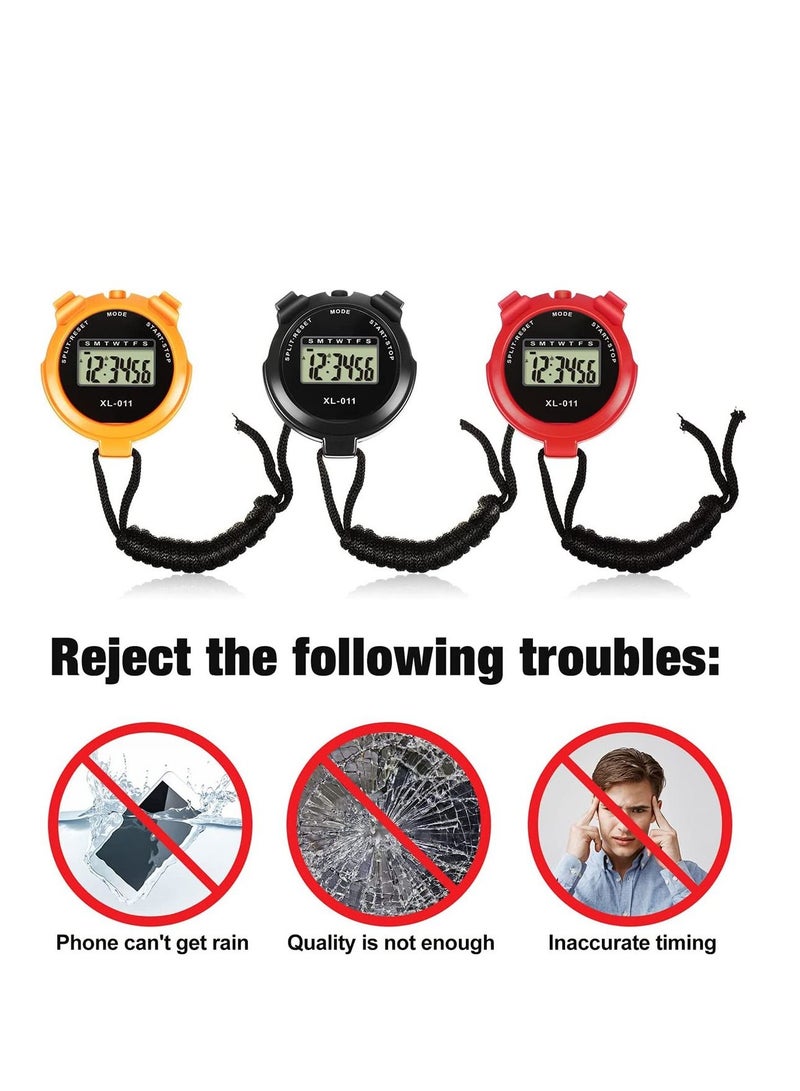 Sports Stopwatch Timer 3 Pieces Multi Function Sport Digital Stopwatch Large Display with Date Time and Alarm Function Shockproof Waterproof Sport Stopwatch for Swimming Running Sports Training