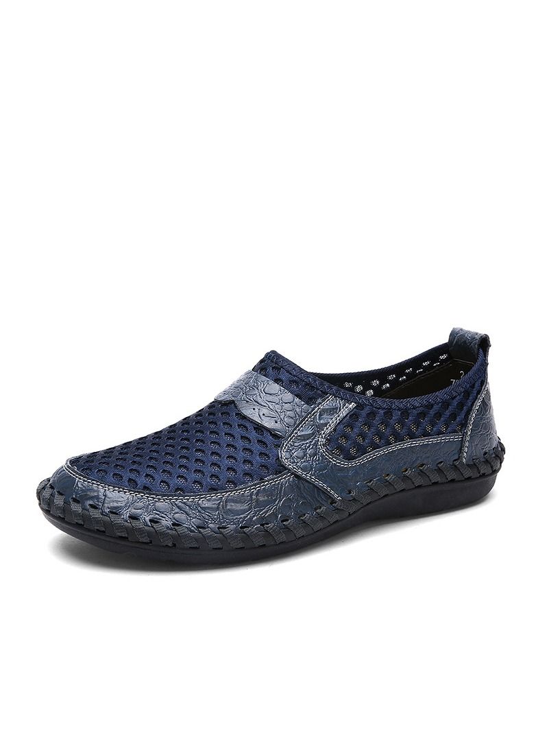 Men's Mesh Leather Crocodile Pattern Mesh Shoes Casual Shoes Blue
