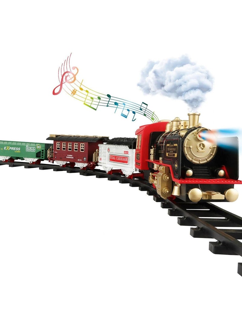 Train Set - Electric Remote Control Train Toy for Kids with Steam Locomotive Engine, Carriage, Cargo Car and Tracks, Battery Powered Toy Train with , Light & Sounds ( 21  pcs )