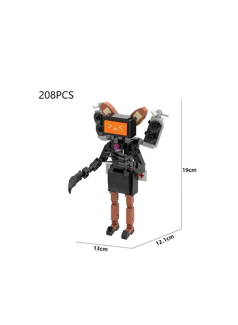 Skibidi Toilet Man Toy Building Blocks Set 208PCS Rabbit Titan Female TV Personality Toy Ideas Toys Battle Horror Game Model Ideas Toys Gifts for Adult & Kids