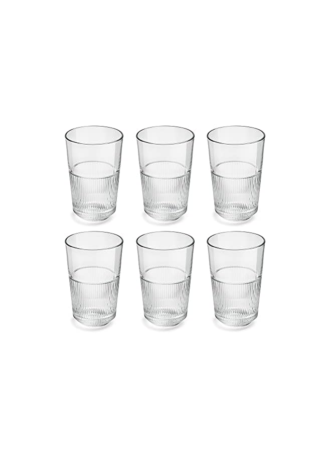 Leerdam Rayo Hi Ball Glass Set 360 ml, 6 Pcs Drinking Glass Tumblers Cocktail Glasses, Romantic Water Glassware, Embossed Water Glasses For Juice, Whisky, Soft Drinks, Highball Drinkware Set