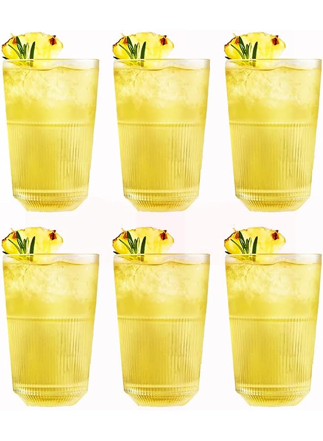 Leerdam Rayo Hi Ball Glass Set 360 ml, 6 Pcs Drinking Glass Tumblers Cocktail Glasses, Romantic Water Glassware, Embossed Water Glasses For Juice, Whisky, Soft Drinks, Highball Drinkware Set