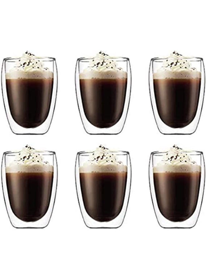 6 Pieces Double Wall Glasses Coffee Cup Large 350ML
