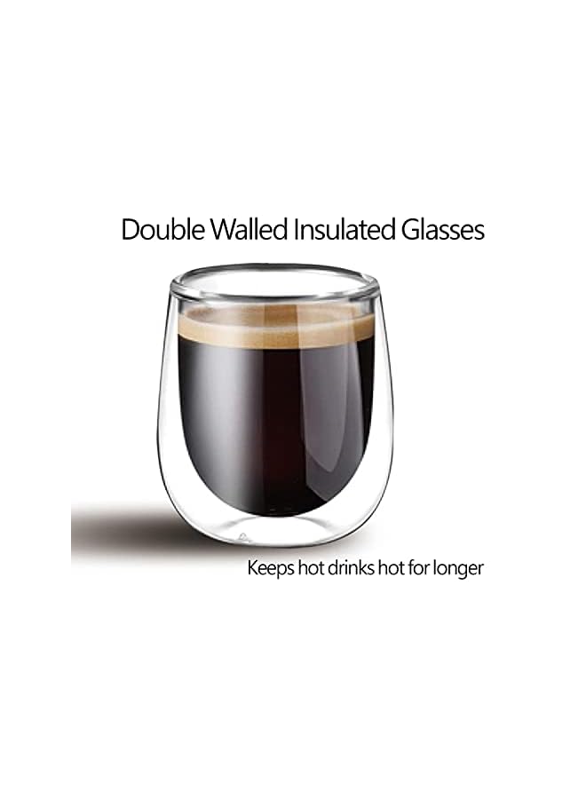 Art Double Walled Glass Coffe Cups 2-Piece Set, 80 Ml Capacity, Gc-308-80