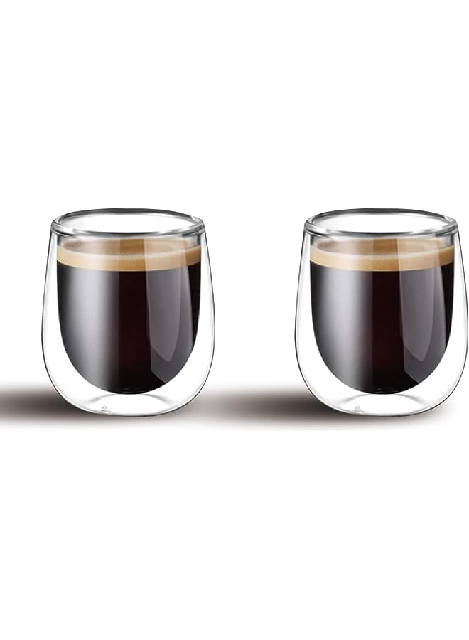 Art Double Walled Glass Coffe Cups 2-Piece Set, 80 Ml Capacity, Gc-308-80