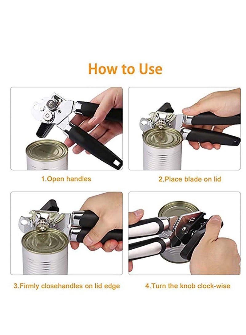 Can Openers Manual, Stainless Steel Opener with Ergonomic Designed Comfort Grips, Smooth Edge-Ultra Sharp Cutting Tools (Black)