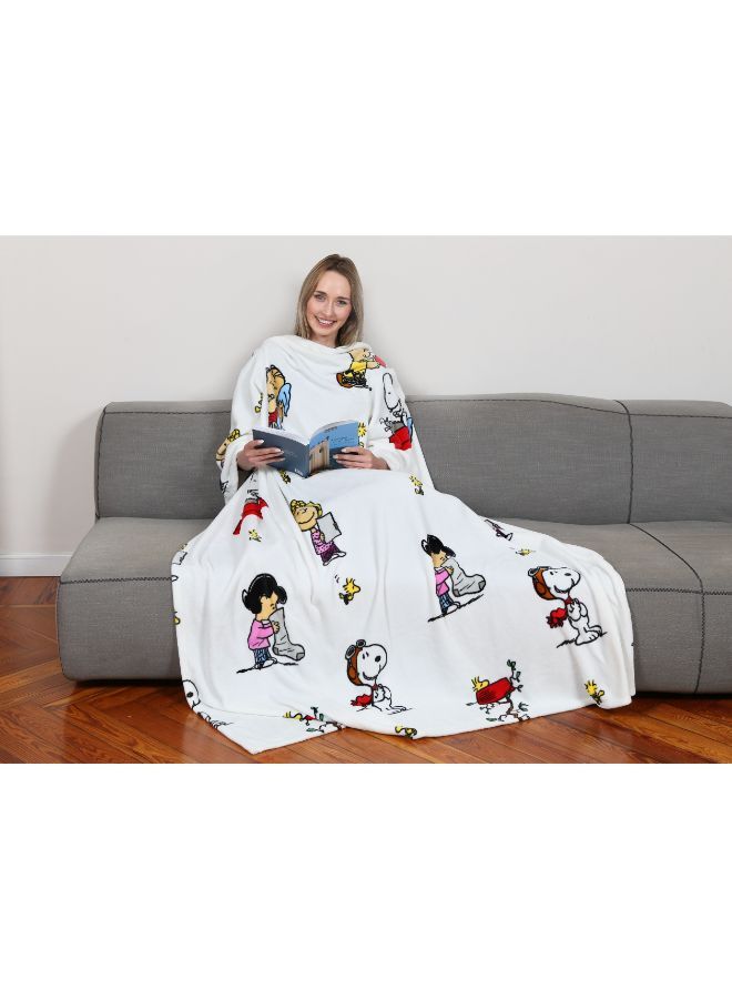 Polyester Blanket With Sleeves and a Pocket - Peanuts Print 140x180cm