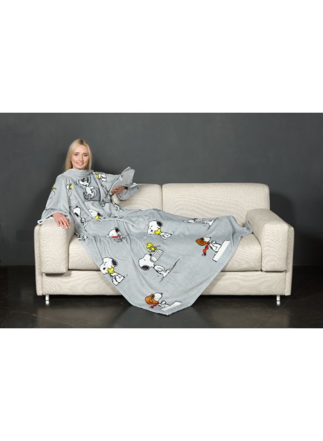 Polyester Blanket With Sleeves and a Pocket - Deluxe Snoopy Print 140x180 cm