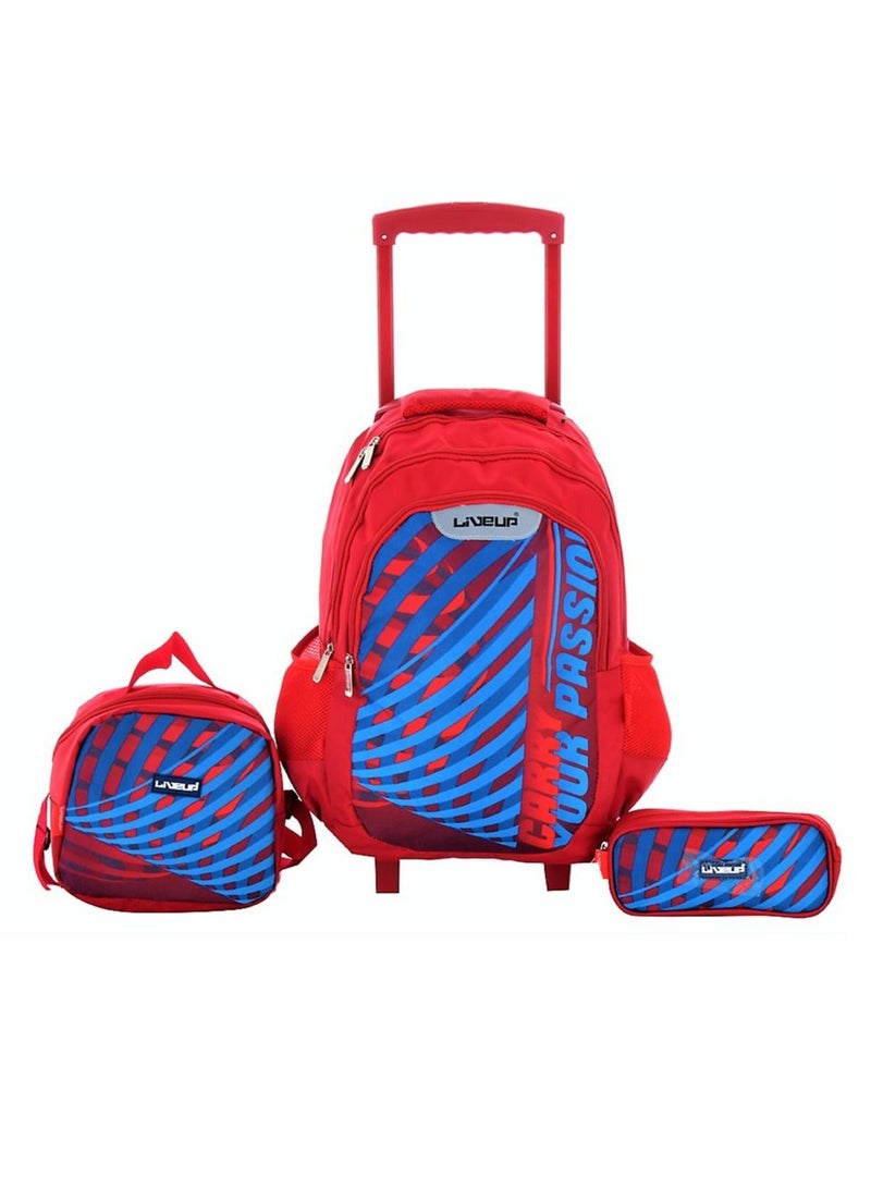 Live Up 3 in 1 red trolley school bag with 2 pockets and 2 side pockets (30*18.5*46)