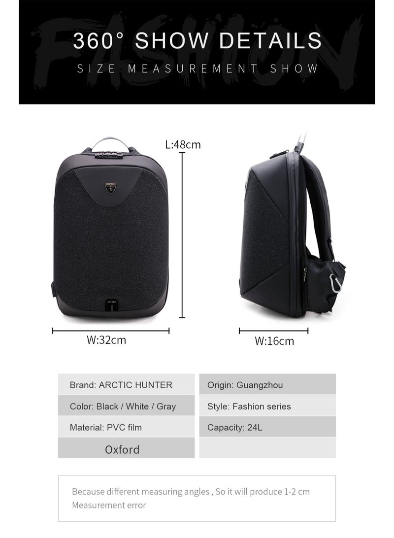 Semi Hard Durable Polyester Travel Backpack – 23L Backpack with Built in USB Port and TSA Lock B00208 Black