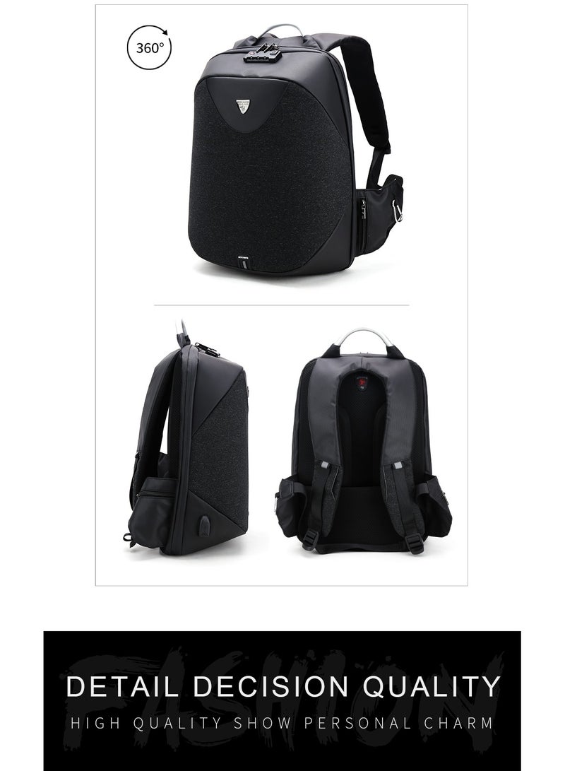 Semi Hard Durable Polyester Travel Backpack – 23L Backpack with Built in USB Port and TSA Lock B00208 Black