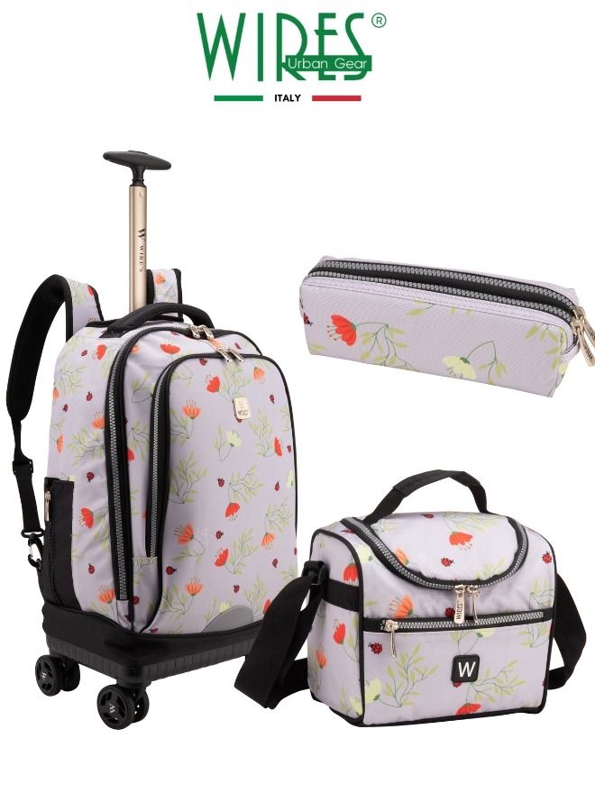 3 Piece Kids School Trolley Bag laptop compartment 4 Wheels With Lunch bag & Pencil Case