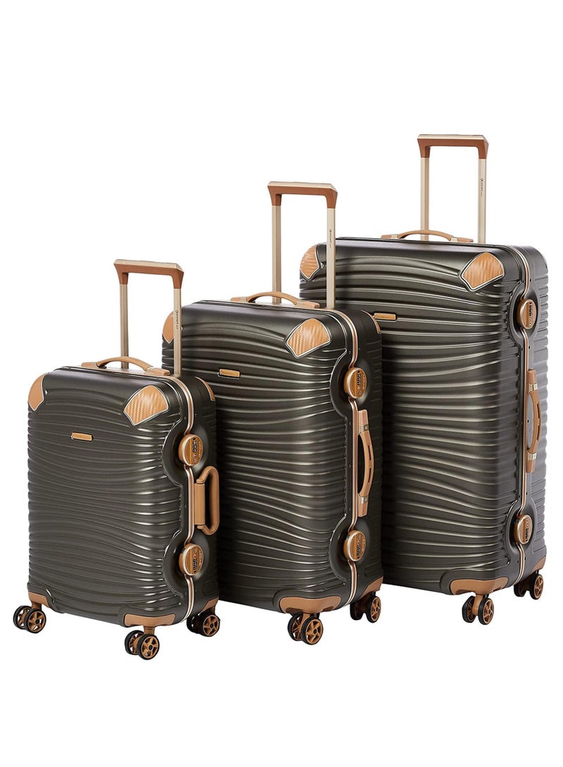 Hard Case Travel Bags Makrolon Polycarbonate Gold Jetstream Aluminum Frame Luggage Zipper Less Suitcase Extra Corner Protection Double Tsa Lock E9R1 Set of 3 Dark Olive