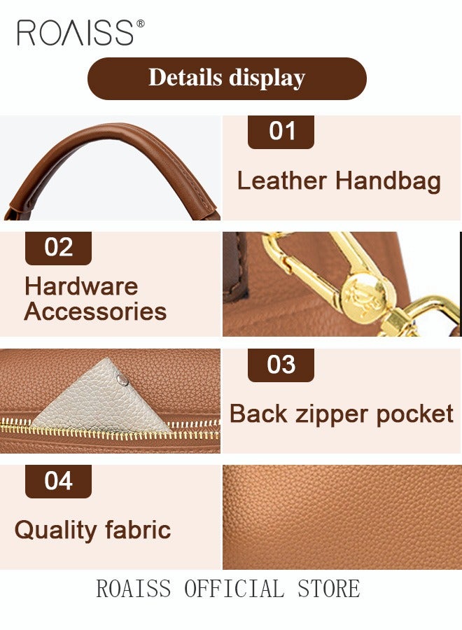 Women's New Fashion Bags Soft Leather Simple Classic Crossbody Bag Double Layer Compartment Zippers Closure Handbag Boston Bag