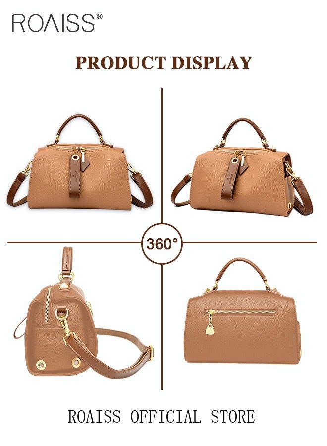 Women's New Fashion Bags Soft Leather Simple Classic Crossbody Bag Double Layer Compartment Zippers Closure Handbag Boston Bag