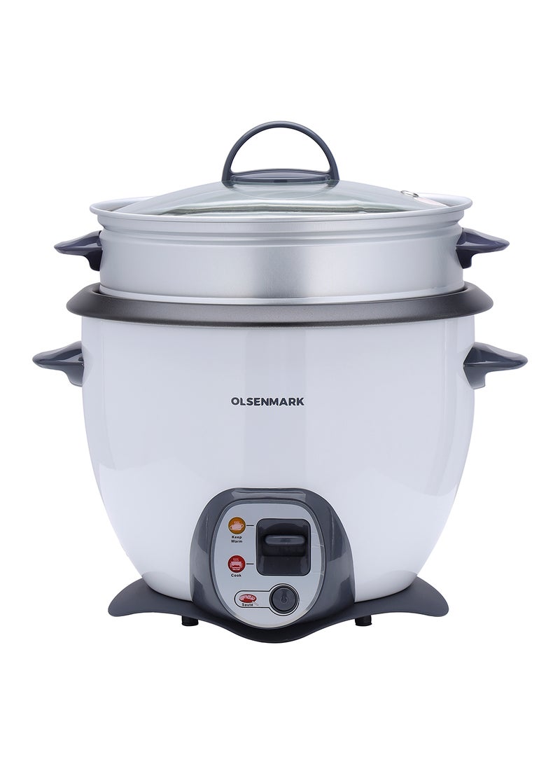 4-In-1 Automatic Rice And Curry Cooker, Keep Warm and Steam, Tempered Lid, Non Stick Inner Pot 1.8 L 650 W OMRC2117N White/grey