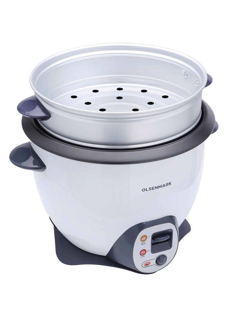 4-In-1 Automatic Rice And Curry Cooker, Keep Warm and Steam, Tempered Lid, Non Stick Inner Pot 1.8 L 650 W OMRC2117N White/grey