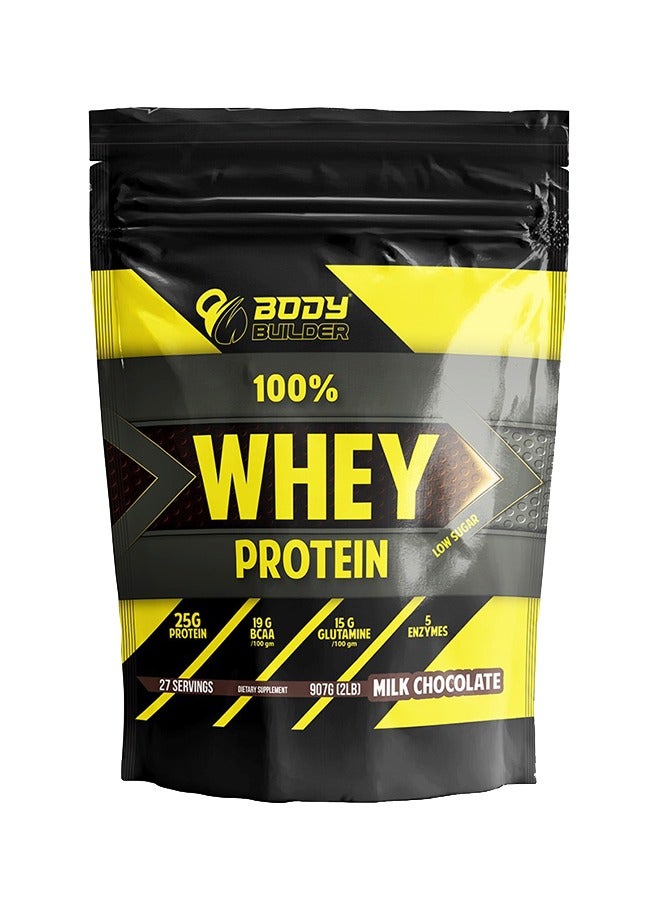Body Builder 100% whey protein - Milk Chocolate- 2lb, Elite Whey Protein Blend for Optimal Muscle Growth and Recovery, Rich in BCAAs, Glutamine and Digestive Enzymes, perfect post workout fuel