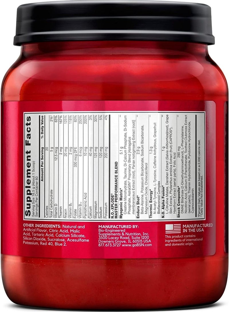 BSN N.O.-XPLODE Pre Workout Powder, Energy Supplement for Men and Women with Creatine and Beta-Alanine, Flavor: Grape, 60 Servings