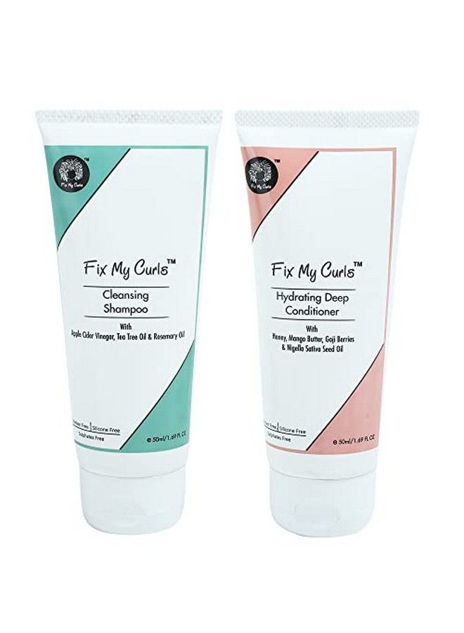 Travel Size Cleanse & Condition Bundle With Cleansing Shampoo Hydrating Deep Conditioner For Curly And Wavy Hair Sulphate & Silicone Free Enriched With Apple Cider Vinegar (50Gm Each)