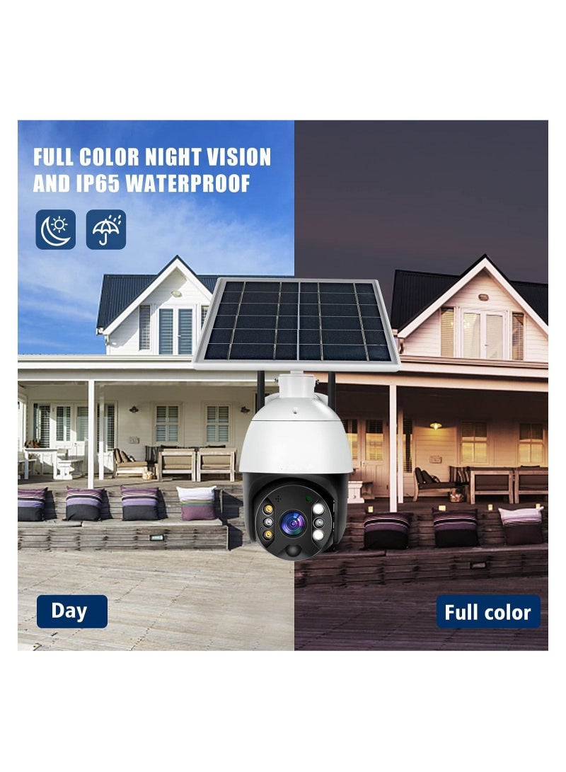 Outdoor Security Camera, Solar Powered Battery WiFi Camera Wire Free Outdoor 1080P Pan Tilt Wireless Camera PIR Motion 2 Way Audio Night Vision Cloud Storage