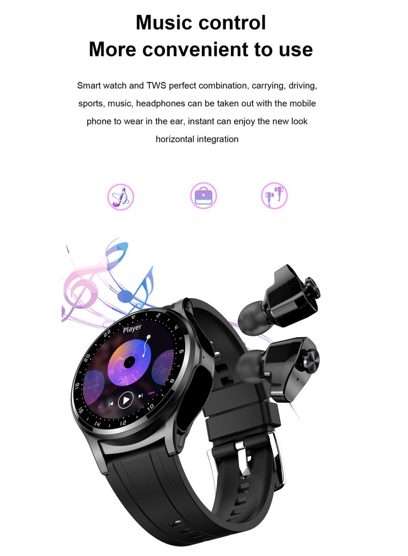 GT66 Smart Watch with TWS Earphones NFC Music Control 1.39 HD Screen Bluetooth Call Healthy Monitoring 100+ Sports Modes